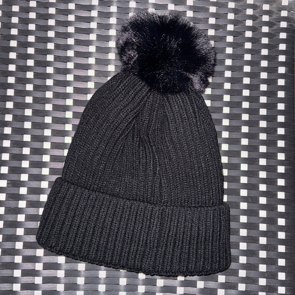 Black Pom-Pom Knit Beanie - Picture 3 of 3